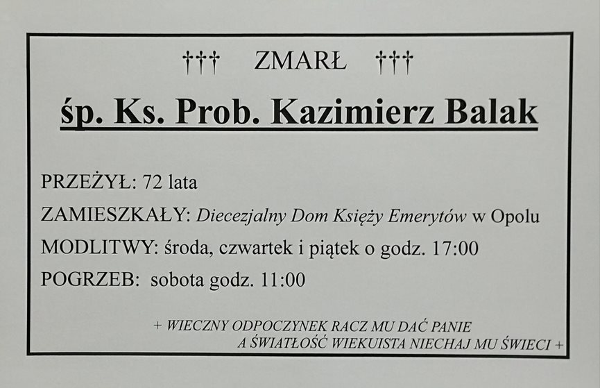 INFORMACJA O POGRZEBIE KS. BALAKA